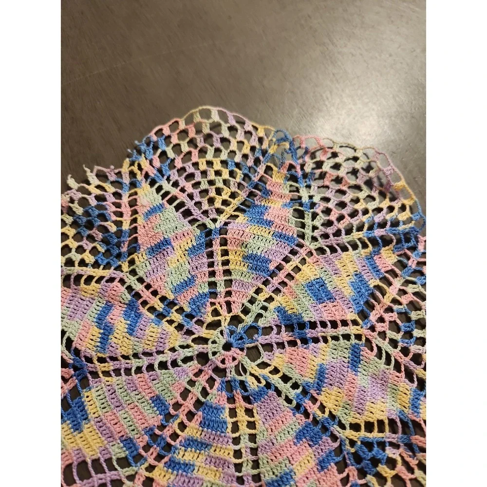Vintage Pastel Variegated Crochet Doilies Set 2 Colorful Maximalist Decor Flaw*